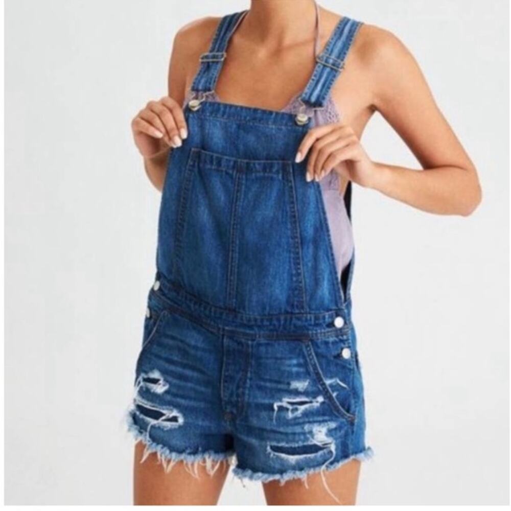 American Eagle Tom‎ Girl Distressed Denim Shortalls Y2K Size XS